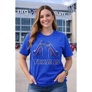 Gildan Houston Texans Rhinestone High Heels Blue T-Shirt Womens Large NFL Fan